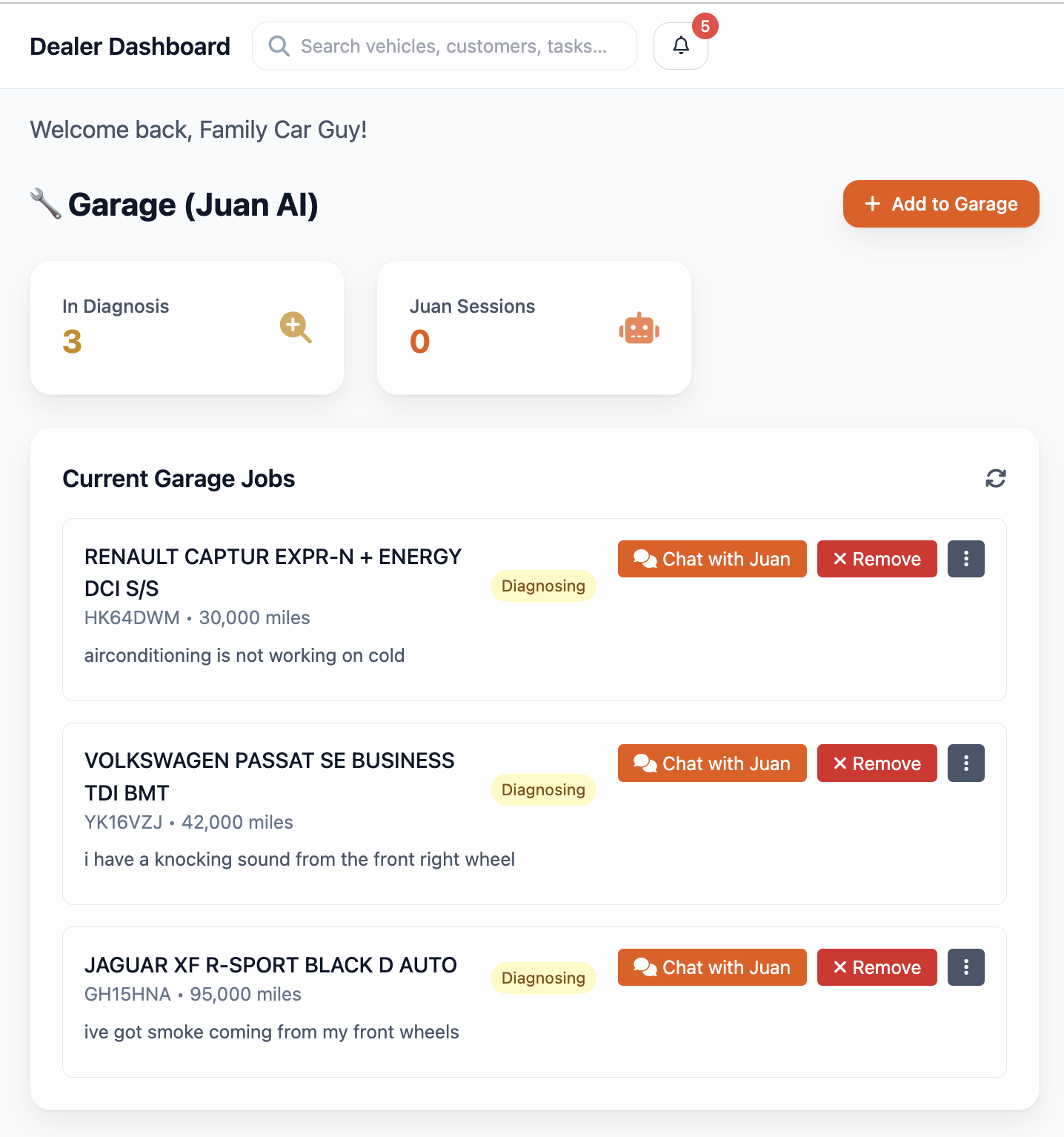 AI Mechanic Juan - Intelligent Vehicle Diagnostics and Repair Assistant Dashboard